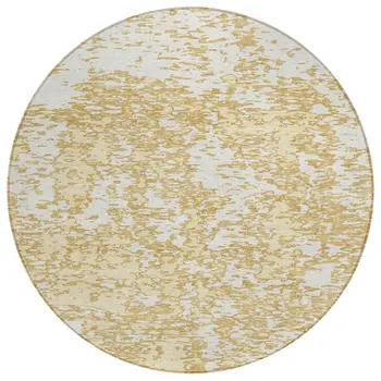 8' Gold And Ivory Round Abstract Washable Indoor Outdoor Area Rug