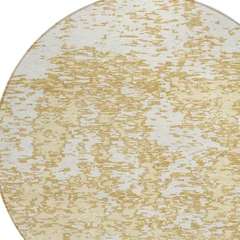 8' Gold And Ivory Round Abstract Washable Indoor Outdoor Area Rug