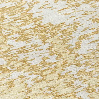 8' Gold And Ivory Round Abstract Washable Indoor Outdoor Area Rug