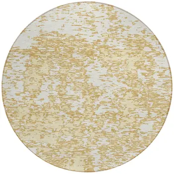 8' Gold And Ivory Round Abstract Washable Indoor Outdoor Area Rug