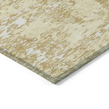 8' X 10' Gold And Ivory Abstract Washable Indoor Outdoor Area Rug