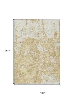 9' X 12' Gold And Ivory Abstract Washable Indoor Outdoor Area Rug