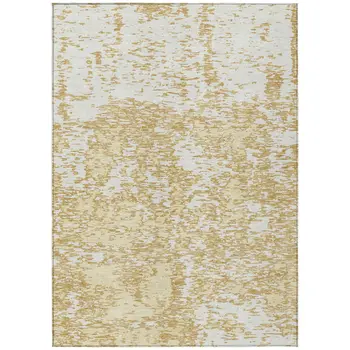 9' X 12' Gold And Ivory Abstract Washable Indoor Outdoor Area Rug