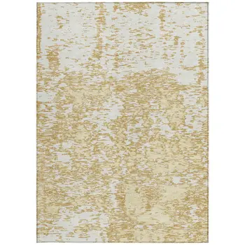 9' X 12' Gold And Ivory Abstract Washable Indoor Outdoor Area Rug