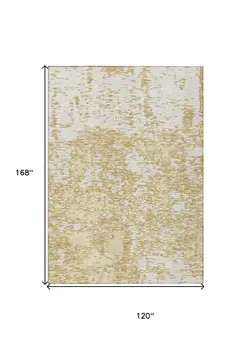 10' X 14' Gold And Ivory Abstract Washable Indoor Outdoor Area Rug