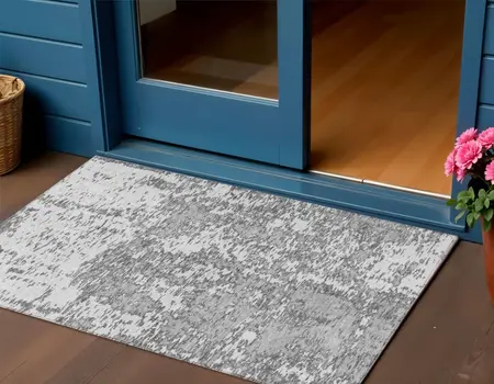 3' X 5' Gray And Ivory Abstract Washable Indoor Outdoor Area Rug
