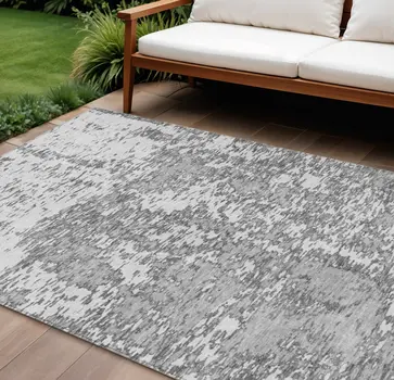 10' X 14' Gray And Ivory Abstract Washable Indoor Outdoor Area Rug