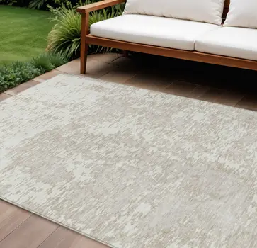 8' X 10' Ivory And Off White Abstract Washable Indoor Outdoor Area Rug