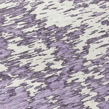 8' Lavender And Ivory Round Abstract Washable Indoor Outdoor Area Rug