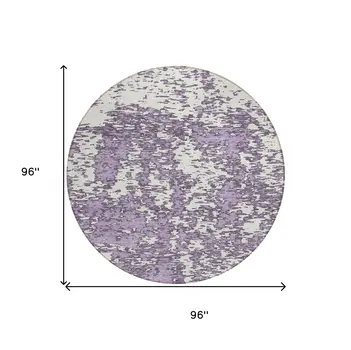 8' Lavender And Ivory Round Abstract Washable Indoor Outdoor Area Rug
