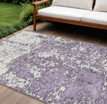 8' X 10' Lavender And Ivory Abstract Washable Indoor Outdoor Area Rug