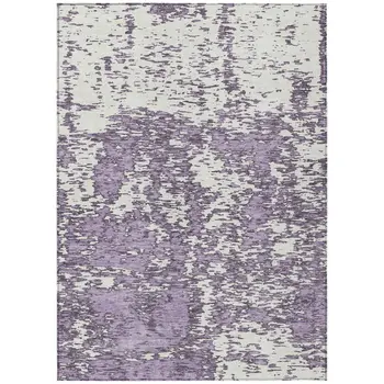 9' X 12' Lavender And Ivory Abstract Washable Indoor Outdoor Area Rug