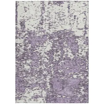 9' X 12' Lavender And Ivory Abstract Washable Indoor Outdoor Area Rug