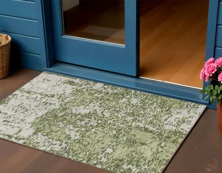 3' X 5' Olive Green And Ivory Abstract Washable Indoor Outdoor Area Rug