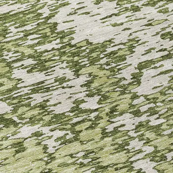 8' Olive Green And Ivory Round Abstract Washable Indoor Outdoor Area Rug