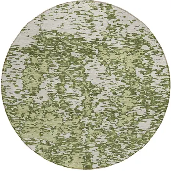 8' Olive Green And Ivory Round Abstract Washable Indoor Outdoor Area Rug