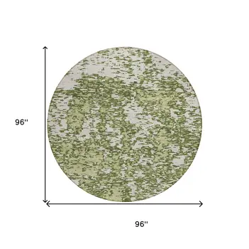 8' Olive Green And Ivory Round Abstract Washable Indoor Outdoor Area Rug