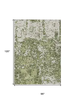 8' X 10' Olive Green And Ivory Abstract Washable Indoor Outdoor Area Rug