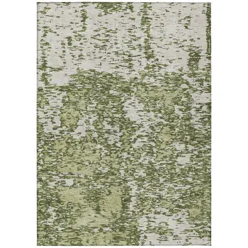 9' X 12' Olive Green And Ivory Abstract Washable Indoor Outdoor Area Rug