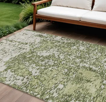 10' X 14' Olive Green And Ivory Abstract Washable Indoor Outdoor Area Rug