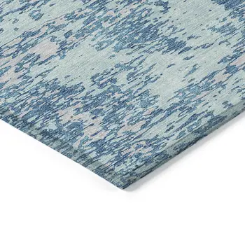 8' X 10' Teal Blue And Ivory Abstract Washable Indoor Outdoor Area Rug