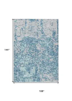 9' X 12' Teal Blue And Ivory Abstract Washable Indoor Outdoor Area Rug