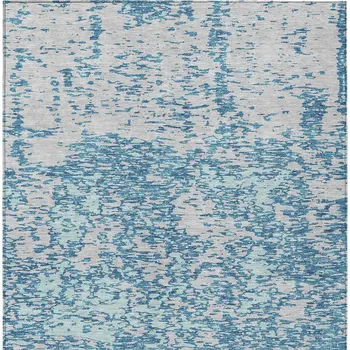 9' X 12' Teal Blue And Ivory Abstract Washable Indoor Outdoor Area Rug