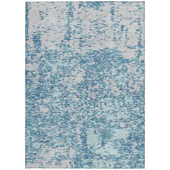 10' X 14' Teal Blue And Ivory Abstract Washable Indoor Outdoor Area Rug