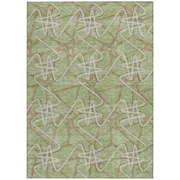5' X 8' Sage Ivory And Brown Geometric Washable Indoor Outdoor Area Rug