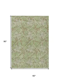 5' X 8' Sage Ivory And Brown Geometric Washable Indoor Outdoor Area Rug