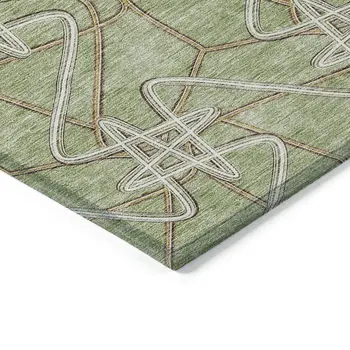 5' X 8' Sage Ivory And Brown Geometric Washable Indoor Outdoor Area Rug