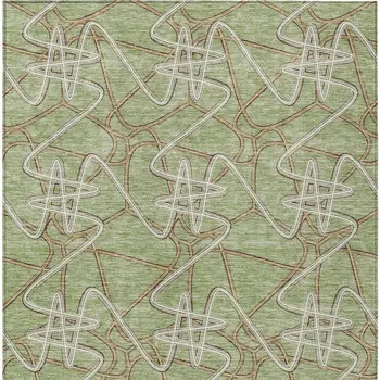 5' X 8' Sage Ivory And Brown Geometric Washable Indoor Outdoor Area Rug