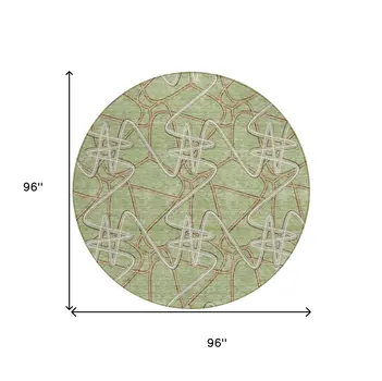 8' Sage Ivory And Brown Round Geometric Washable Indoor Outdoor Area Rug
