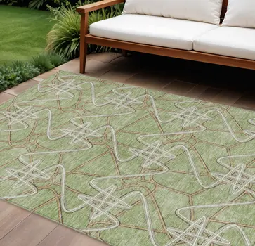8' X 10' Sage Ivory And Brown Geometric Washable Indoor Outdoor Area Rug