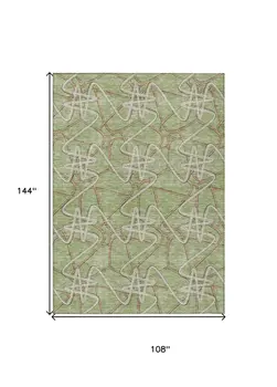 9' X 12' Sage Ivory And Brown Geometric Washable Indoor Outdoor Area Rug