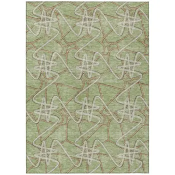 9' X 12' Sage Ivory And Brown Geometric Washable Indoor Outdoor Area Rug