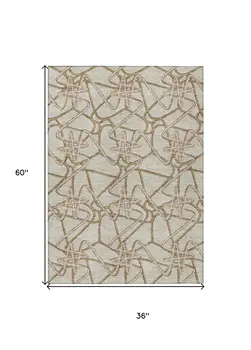 3' X 5' Beige Ivory And Brown Geometric Washable Indoor Outdoor Area Rug
