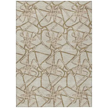9' X 12' Beige Ivory And Brown Geometric Washable Indoor Outdoor Area Rug