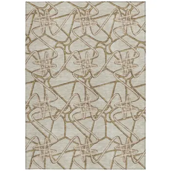 10' X 14' Beige Ivory And Brown Geometric Washable Indoor Outdoor Area Rug