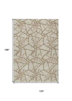 10' X 14' Beige Ivory And Brown Geometric Washable Indoor Outdoor Area Rug