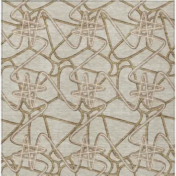 10' X 14' Beige Ivory And Brown Geometric Washable Indoor Outdoor Area Rug