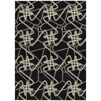 5' X 8' Black Ivory And Brown Geometric Washable Indoor Outdoor Area Rug