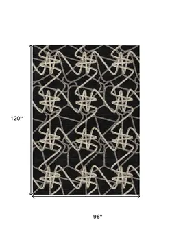 8' X 10' Black Ivory And Brown Geometric Washable Indoor Outdoor Area Rug