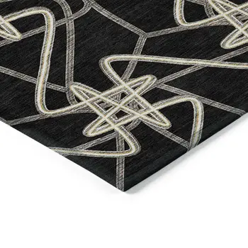 8' X 10' Black Ivory And Brown Geometric Washable Indoor Outdoor Area Rug