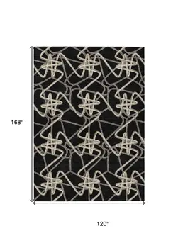 10' X 14' Black Ivory And Brown Geometric Washable Indoor Outdoor Area Rug