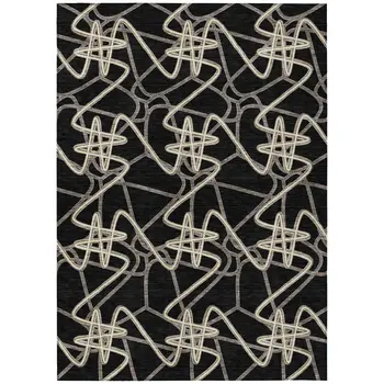 10' X 14' Black Ivory And Brown Geometric Washable Indoor Outdoor Area Rug