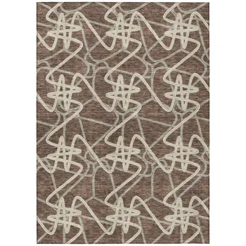 3' X 5' Brown Ivory And Gold Geometric Washable Indoor Outdoor Area Rug