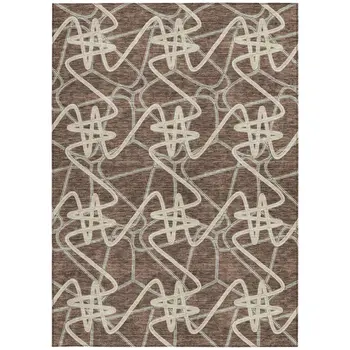 8' X 10' Brown Ivory And Gold Geometric Washable Indoor Outdoor Area Rug