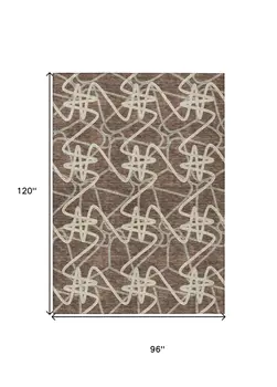 8' X 10' Brown Ivory And Gold Geometric Washable Indoor Outdoor Area Rug