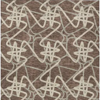 9' X 12' Brown Ivory And Gold Geometric Washable Indoor Outdoor Area Rug